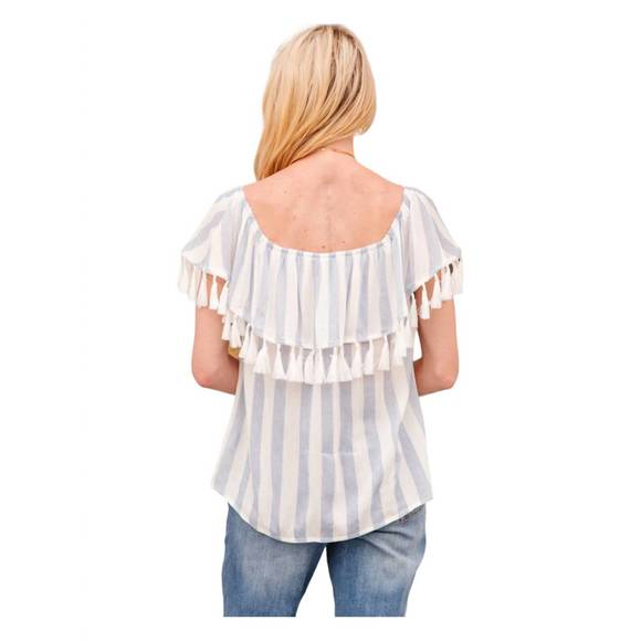 NEW ANDREE BY UNIT set yourself free striped top in white multi - Picture 4 of 4